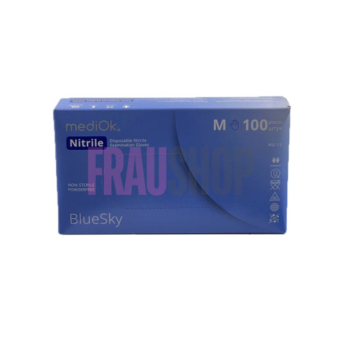 Рукавички нітрилові Mediok Light розмір на вибір, 100 шт Блакитні